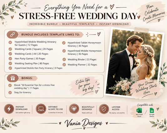 The Ultimate All-in-One Luxury Wedding Planner & Stationery Bundle | 300+ Editable Canva Templates & Digital Organizers