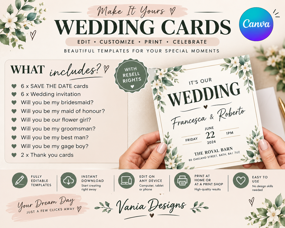 The Ultimate All-in-One Luxury Wedding Planner & Stationery Bundle | 300+ Editable Canva Templates & Digital Organizers