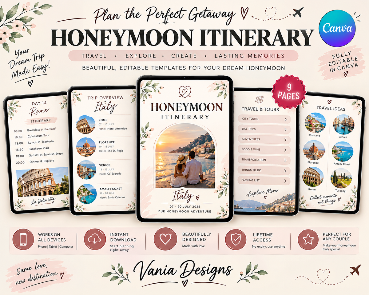The Ultimate All-in-One Luxury Wedding Planner & Stationery Bundle | 300+ Editable Canva Templates & Digital Organizers