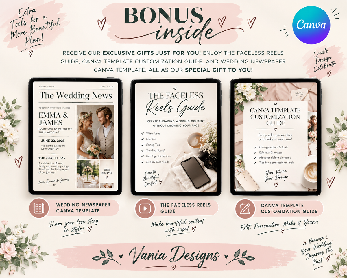 The Ultimate All-in-One Luxury Wedding Planner & Stationery Bundle | 300+ Editable Canva Templates & Digital Organizers