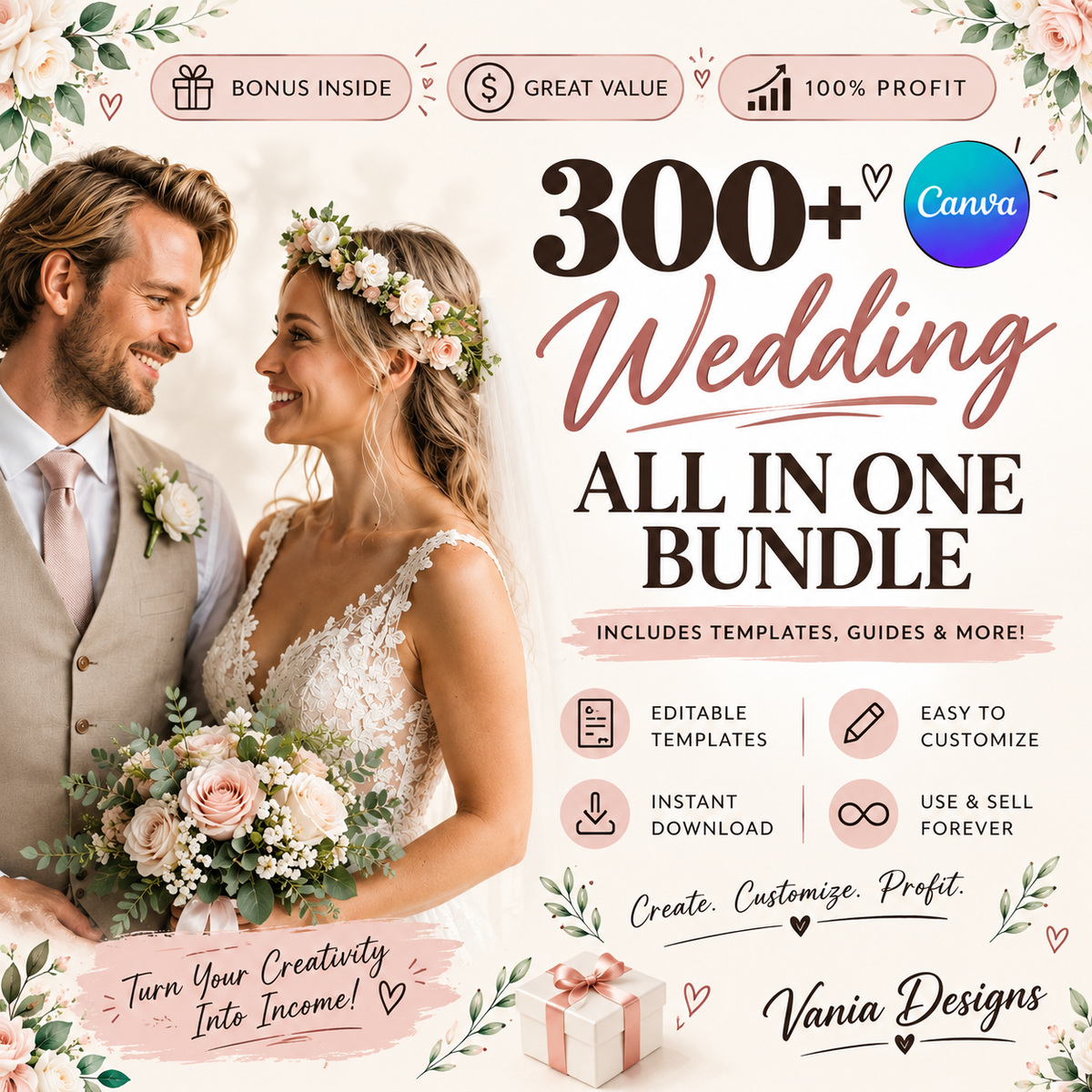 The Ultimate All-in-One Luxury Wedding Planner & Stationery Bundle | 300+ Editable Canva Templates & Digital Organizers
